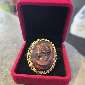 Elegant Cameo Pin with Gold Tone Detailing